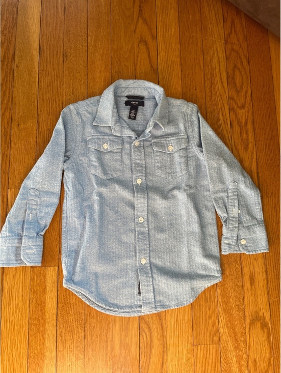 Other - Gap Kids Boys Light Blue Herringbone Button Front Flannel Shirt XS 4-5 Cotton